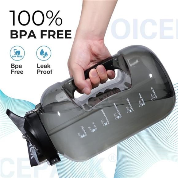 128 oz Water Bottle 2 in 1 Lid - 1 Gallon Water Jug Motivational Water Bottles - Picture 2 of 7